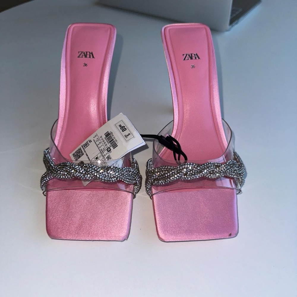 Zara embellished rhinestone square toe heel mule sz 36 never worn